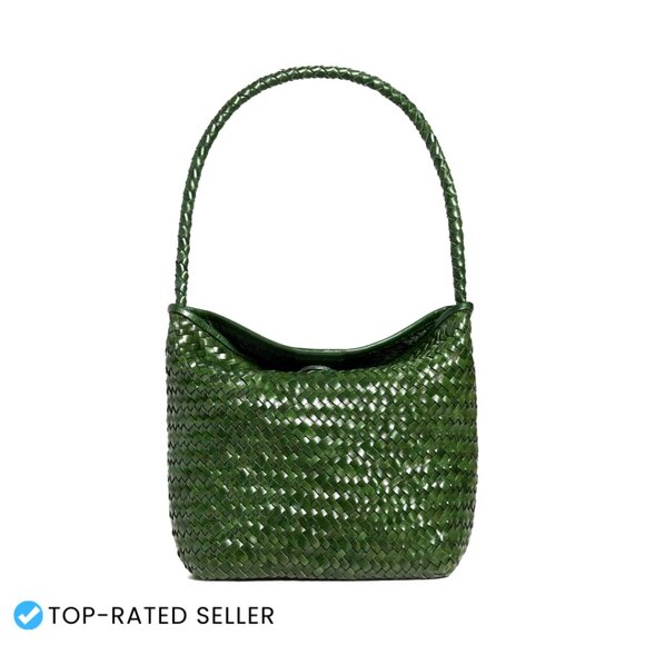 Woven Leather Shoulder Bag Satchel Elegant Minimal Chic Adjustable Strap